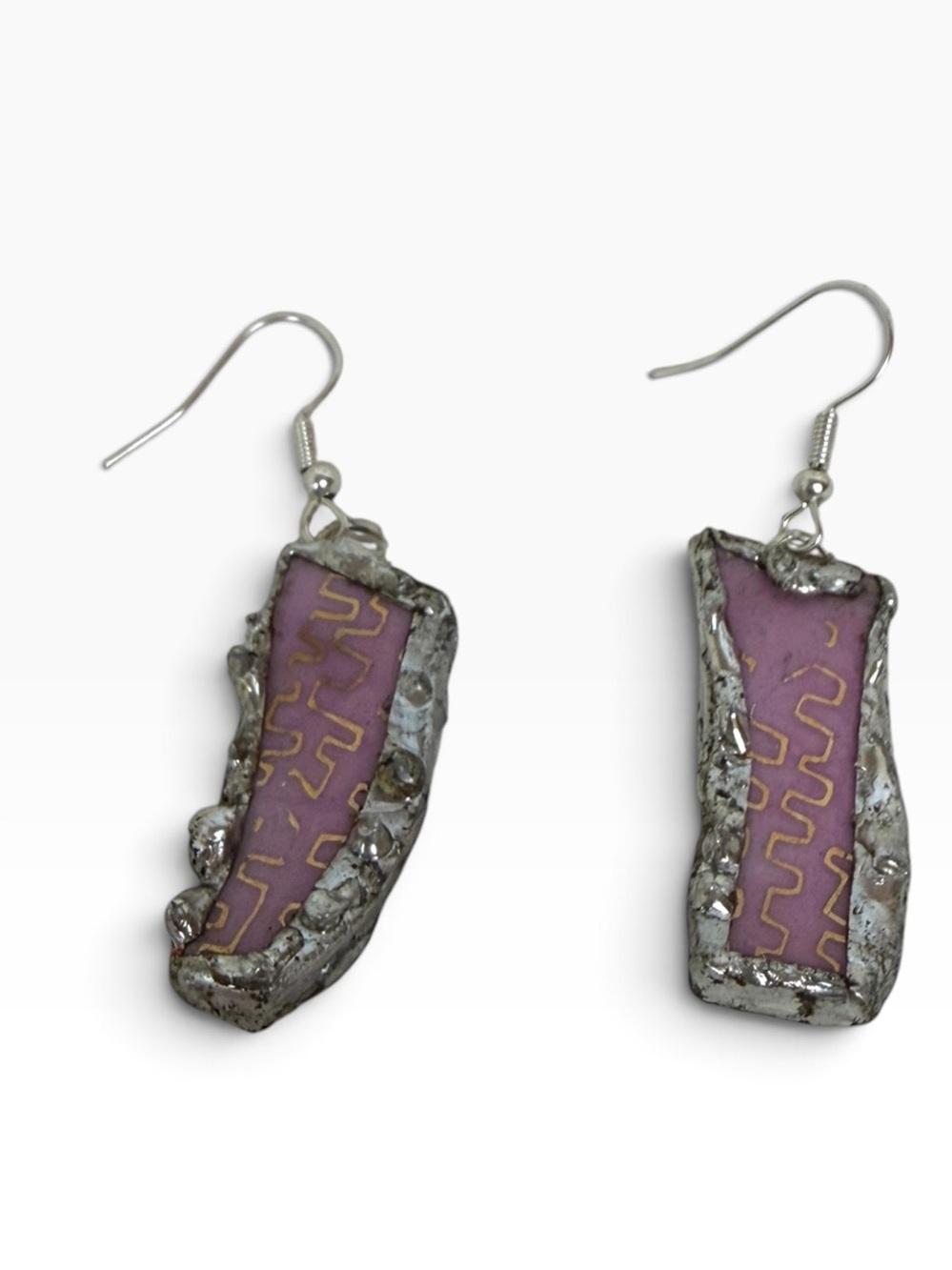 Hand Crafted Lilac Enamel & Silver-Accent Drop Earrings